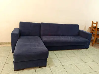 Navy Blue L-Shaped Sectional Sofa