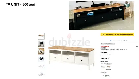 Wood Top TV Unit / Media Console - black Base, Natural Pine Top
