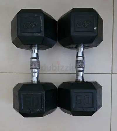 Pair of 50 lbs Hex Rubber Coated Dumbbells (CAP)