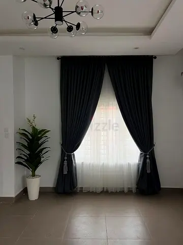 Dark grey blackout curtains with sheer lining - set of 2 panels