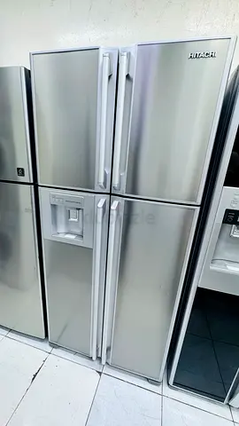 Hitachi 4-Door Stainless Steel Large Refrigerator with Water Dispenser - Good Condition