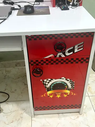 Racing Theme Red and White Kids Bedroom Cabinet