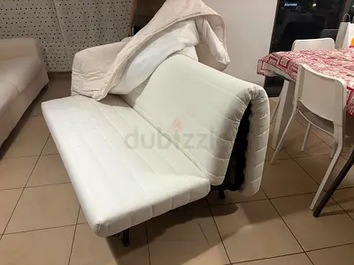 Ikea Licksele Lovas : White 2-Seater Sofa Bed / Futon - Good Condition, used 2 times + 2 pillows