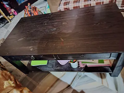 Solid Dark Wood Coffee Table with Lower Shelf and Drawers