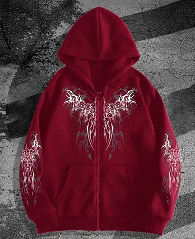 Maroon Graphic Zip-Up Hoodie