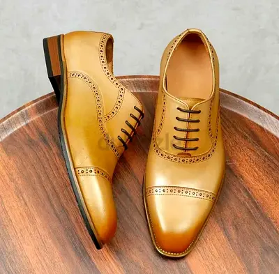 Mens Tan Leather Brogue Oxford Shoes Original