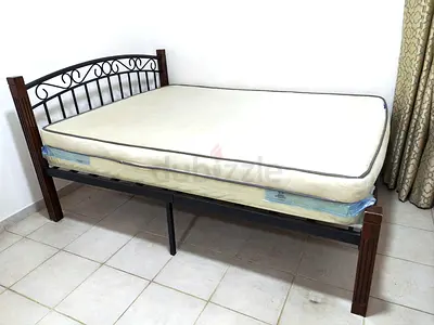 Sturdy Metal and Wood Bed Frame with Mattress