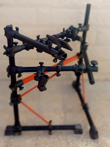 Yamaha electronic drum rack system, with  metallic construction and specific clamp configuration.