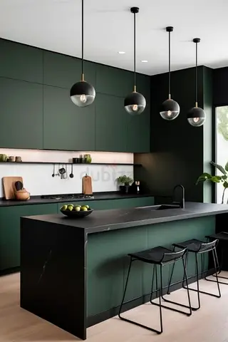 Modern Dark Green Kitchen Island