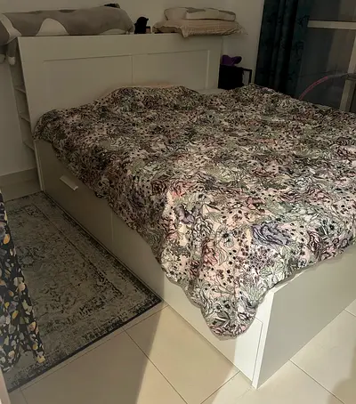 Ikea Brimnes White wooden king size double bed frame with 4 storage drawers and head shelves