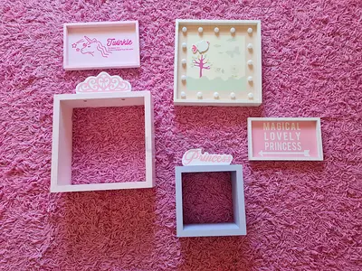 Set of 5 Decorative Nursery Wall Frames - Pink Princess Theme