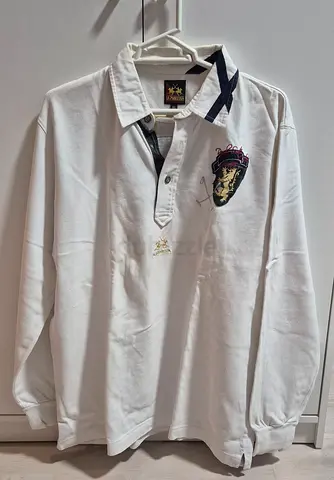 La Martina Mens white long-sleeve polo with embroidered crest, size XL