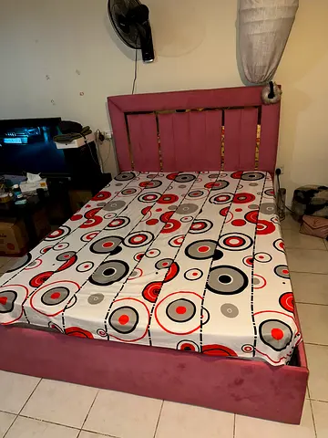 Queen size upholstered bed frame with mattress — In very Good Condition