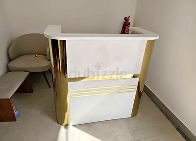 Compact White and Gold Reception Counter / Small Office Reception Desk