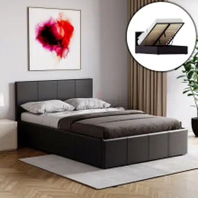 Luxurious Double Bed with Hydraulic Lift - Dark Grey