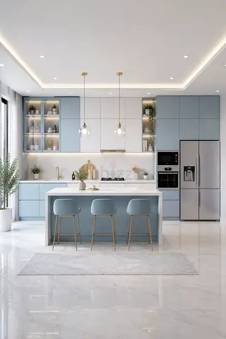 Modern light-blue kitchen island