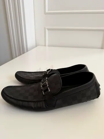 Louis Vuitton Mens Black Checkerboard Leather Loafers