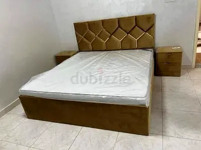 King  size upholstered bed frame with two matching bedside tables - new