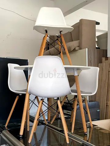 Set of 4 Modern White Dining Chairs with Wooden Legs