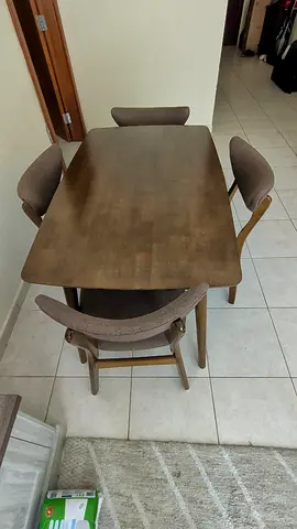 Wooden Homes R Us Dining Table with 4 Upholstered Chairs - Good Condition
