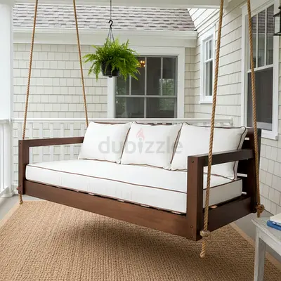 Wooden hanging from cieling Porch Swing Sofa with Cushions - Solid Frame