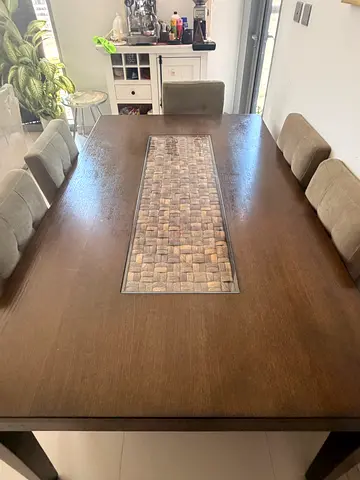 Home Centre Solid Wood Dining Table with 6 Upholstered Chairs - Good Condition