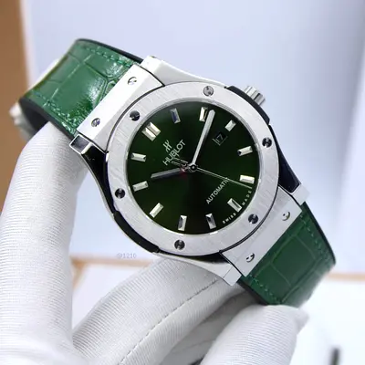 Hublot Classic Fusion Green Dial Automatic Watch with Green Leather Strap