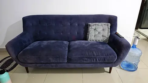 Comfortable 2-Seater Velvet Sofa in Deep Blue - Good Condition