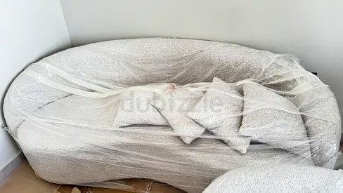 Modern Sofa in Cream Bouclé with Cushions