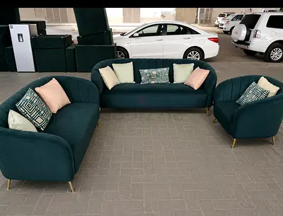 Modern Teal Velvet Sofa Set with Gold Legs