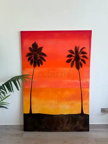 Original Oil Painting, Palm Tree Sunset, Large Canvas 90x120cm