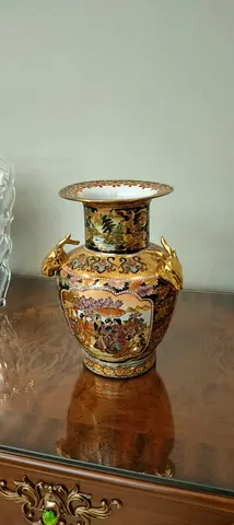 Vintage Decorative Porcelain Vase with Gilded Dragon Handles