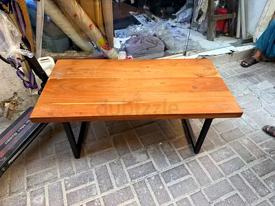 Modern Wooden Coffee Table with Industrial Metal Legs