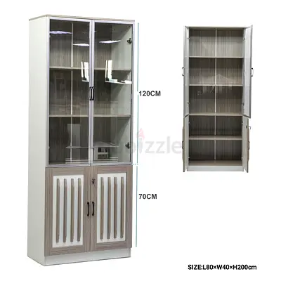 Tall Glass Display Cabinet with Lower Storage - 200cm High