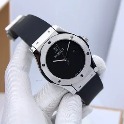Hublot Classic Fusion style mens watch - black dial, rubber strap