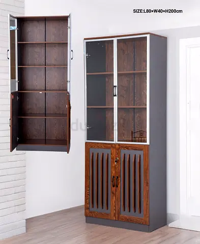 Tall Display  Storage Cabinet with Glass Doors — Wooden Finish