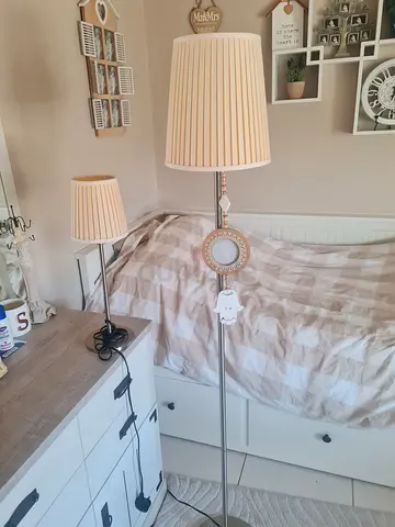 Pair of matching floor lamps with cream pleated shades - good condition