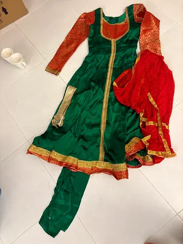 Green and Red Embellished Salwar Kameez (Women’s Traditional Set)