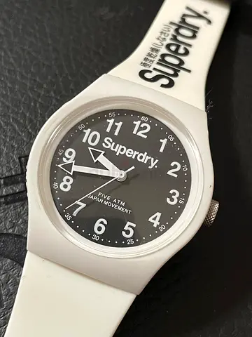 White Superdry Quartz Watch with Black Dial - Good Condition
