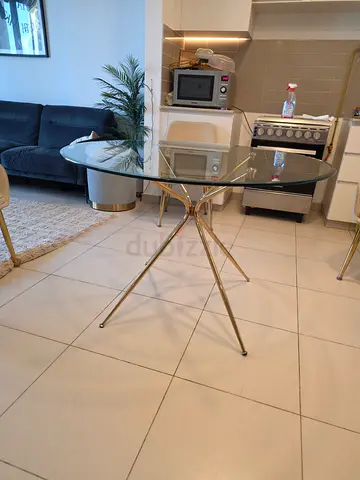 Glass Top Round Accent Table with Gold Metal Legs