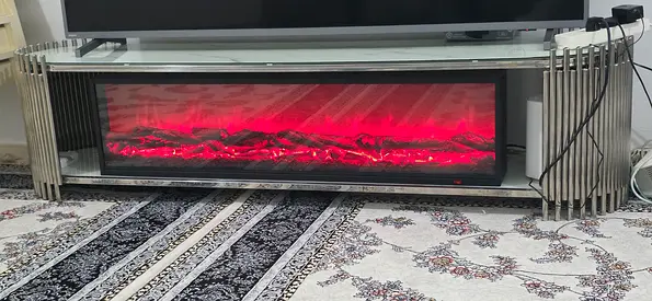 Low TV Stand with Built-in Electric Fireplace..طاولة تلفزيون فخمه مع شاشه الجمر
