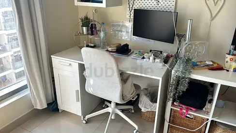 White study desk with drawers and swivel chair - good condition