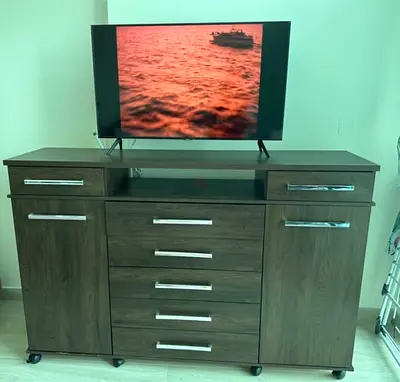 Dark Wood TV Cabinet with Drawers and Storage Cupboards