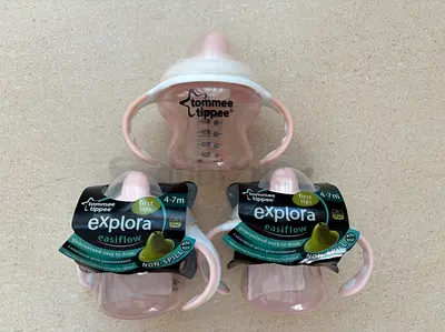 Set of 3 Pink Tommee Tippee First Sips Cups BRAND NEW