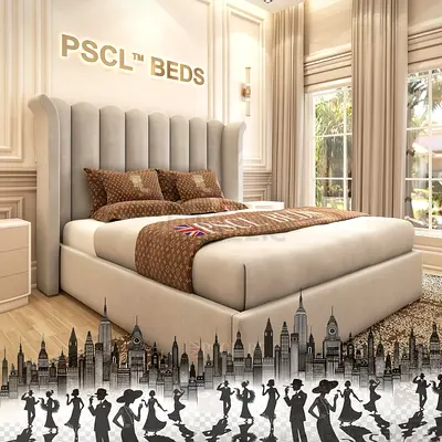 Upholstered King Bed with Tall Channel-Tufted Headboard