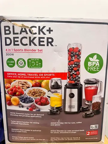 Black+Decker 4-in-1 Sports Blender Set - 300W, BPA Free (Boxed)