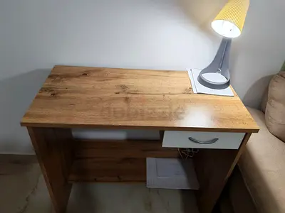 Compact wooden study desk with single drawer - light oak finish