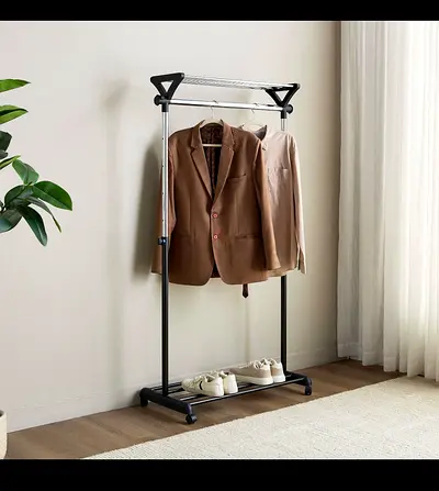 Portable Single Rail Clothes Rack with Shoe Shelf