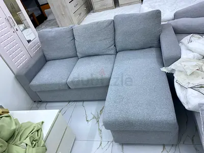 Light grey L-shaped 3-seater sofa with chaise (good condition)