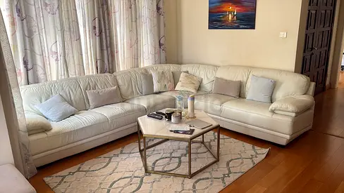 Large white Leather L-Shaped Corner Sofa - Good Condition with few holes